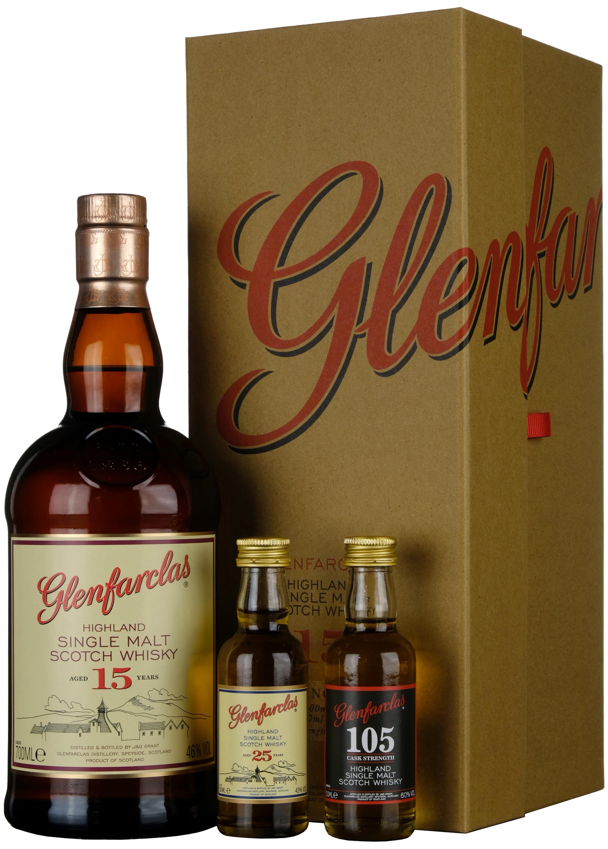 Glenfarclas 15 Year Old Gift Pack Including 25 Year Old & 105 Miniatures