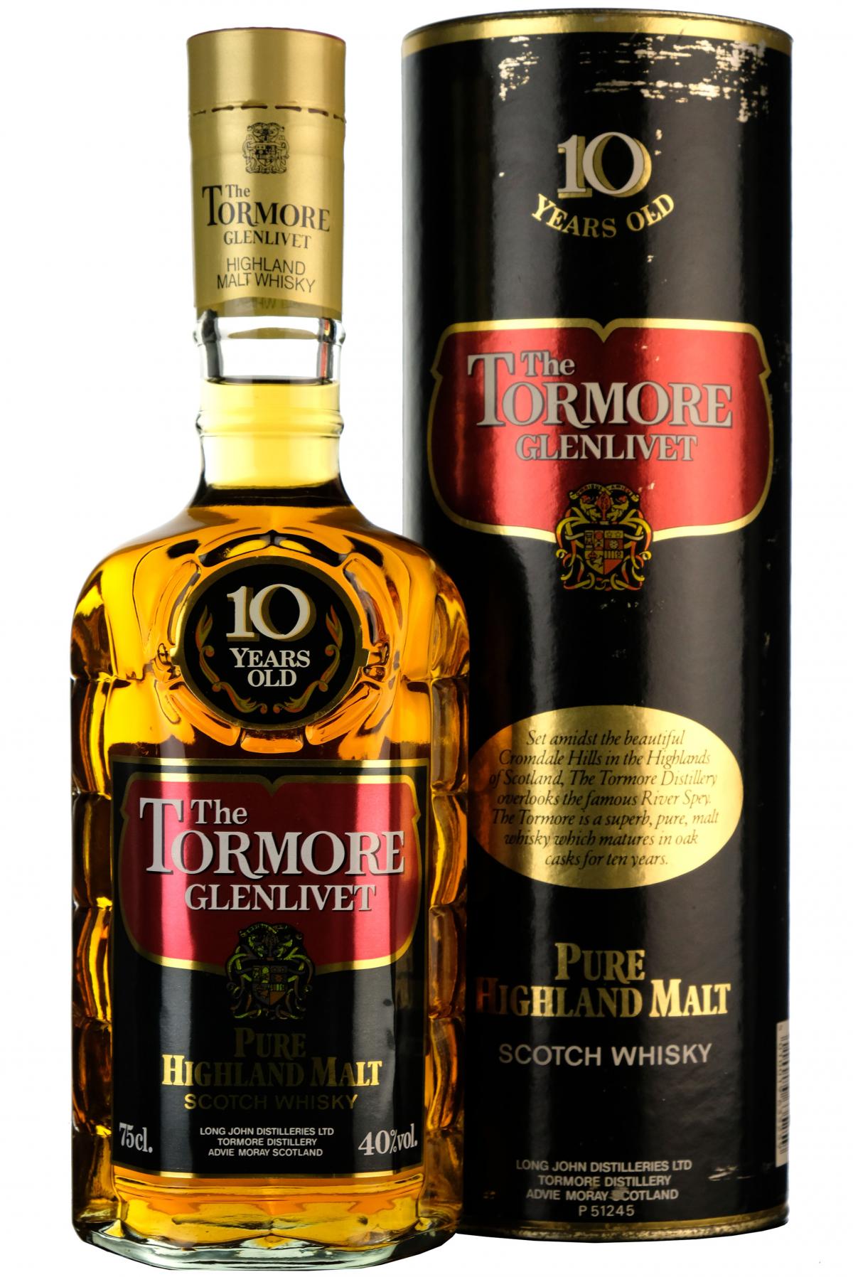 tormore-glenlivet 10 year old 1980s, speyside single malt scotch whisky