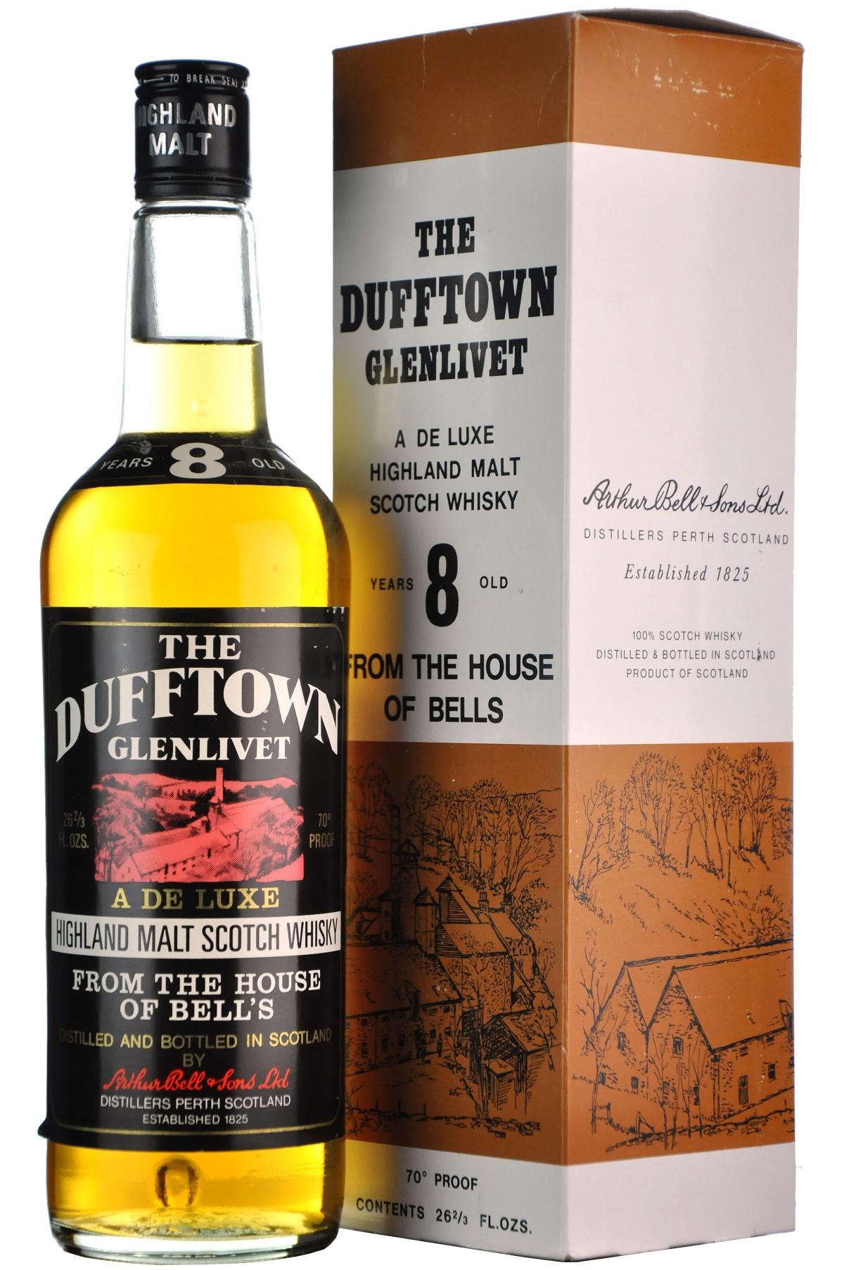 dufftown-glenlivet 8 year old 70 proof, speyside single malt scotch whisky whiskey