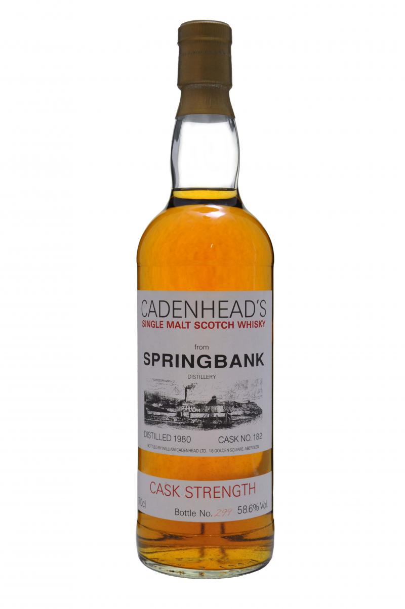 springbank distilled 1980, bottled by cadenhead, cask number 182, campbeltown single malt scotch whisky