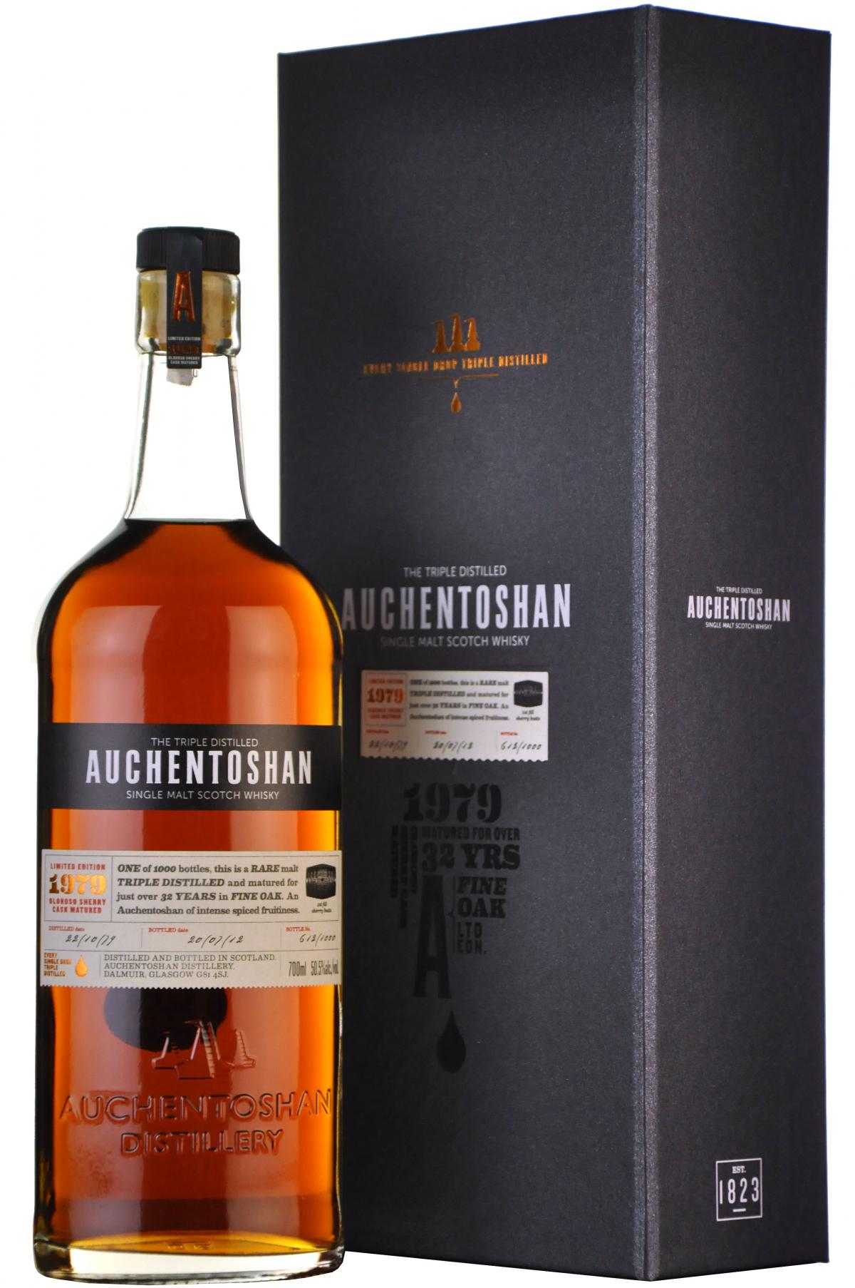 auchentoshan distilled 1979 bottled 2012 32 year old, first fill sherry cask lowland single malt scotch whisky whiskey