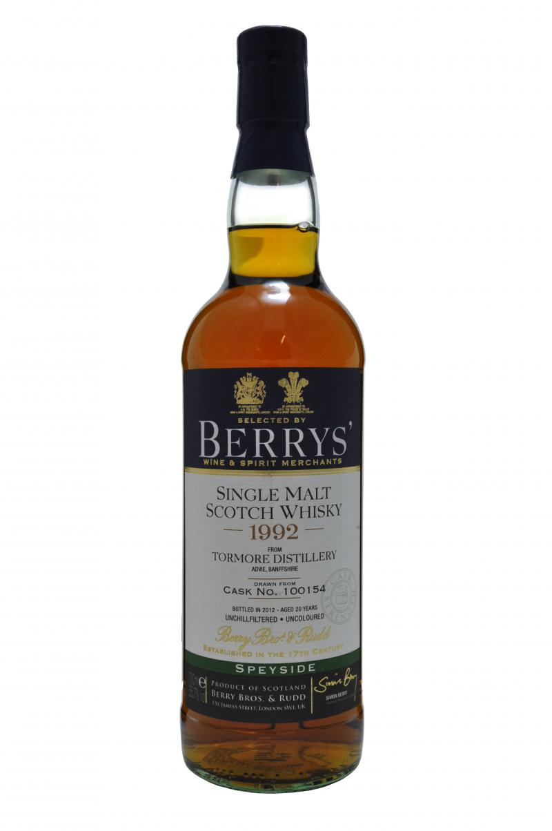 tormore distilled 1992, 20 year old, bottled 2012 by berry bros and rudd, lowland single malt scotch whisky whiskey
