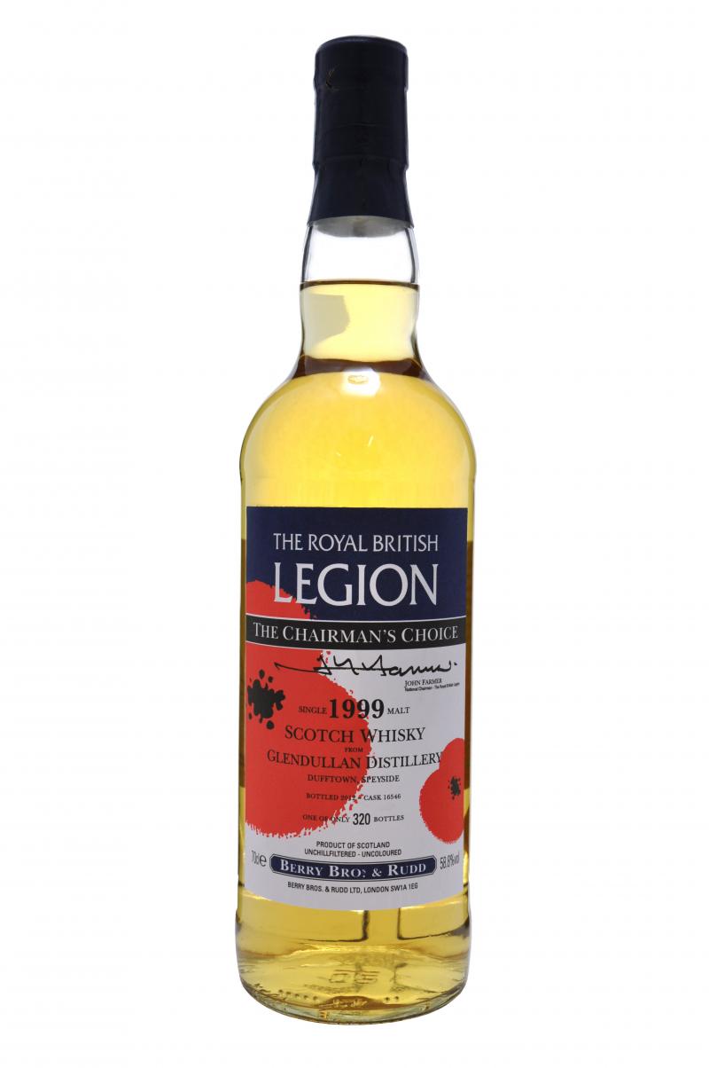 glendullan distilled 1999, the chairman's choice, the royal british legion, bottled 2012 by berry bros and rudd, lowland single malt scotch whisky whiskey