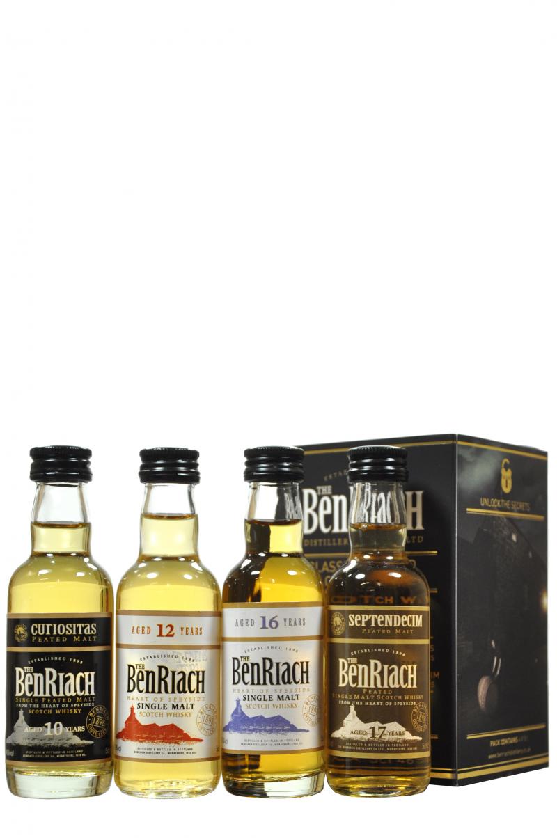 benriach classic & peated miniature collection, speyside single malt scotch whisky