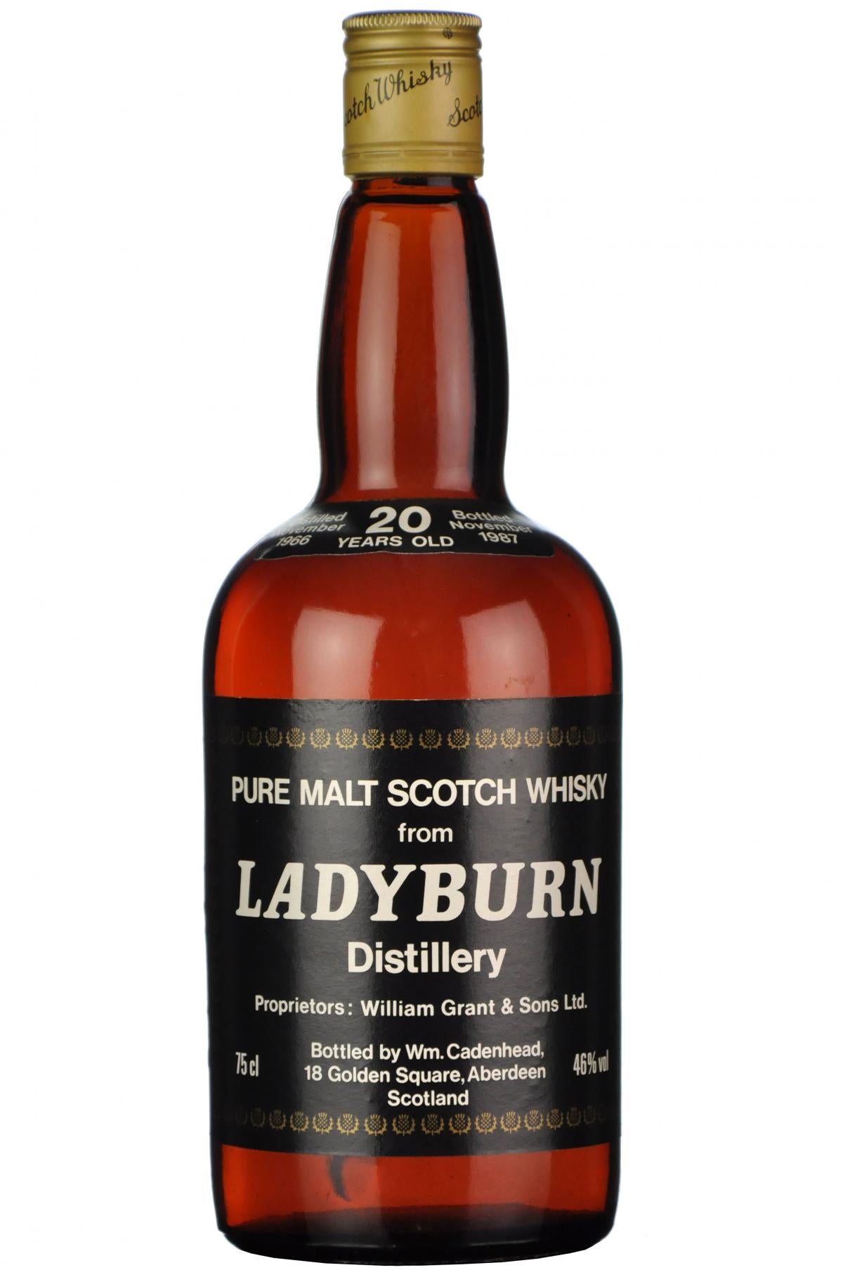 ladyburn 1966-1987, 20 year old, cadenhead dumpy, lowland single malt scotch whisky whiskey