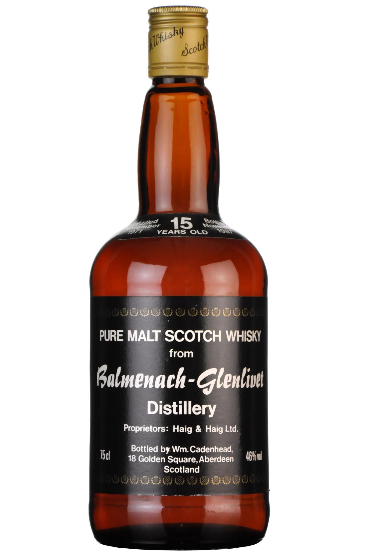 balmenach-glenlivet 1971-1987 15 year old cadenhead dumpy, speyside single malt scotch whisky