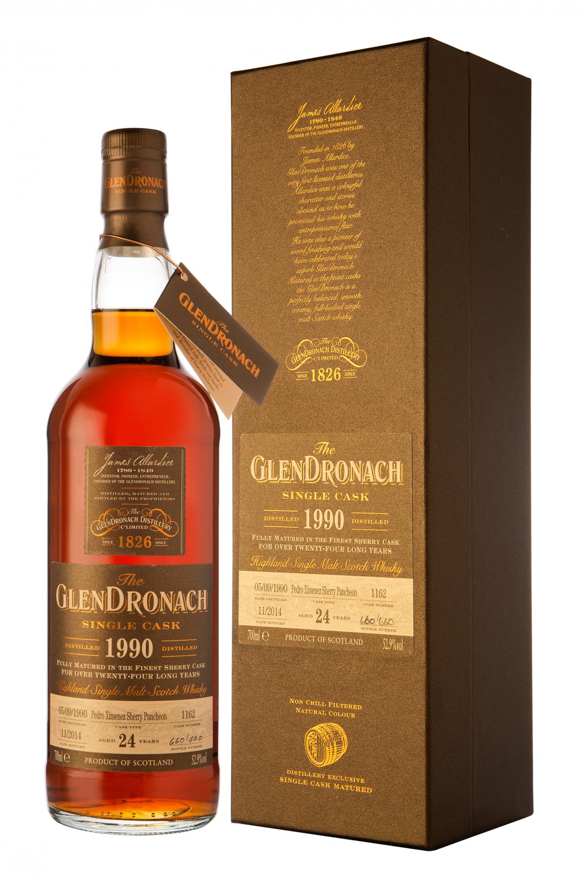 glendronach 1990-2014, 24 year old, single cask 1162, batch 11 speyside single malt scotch whisky