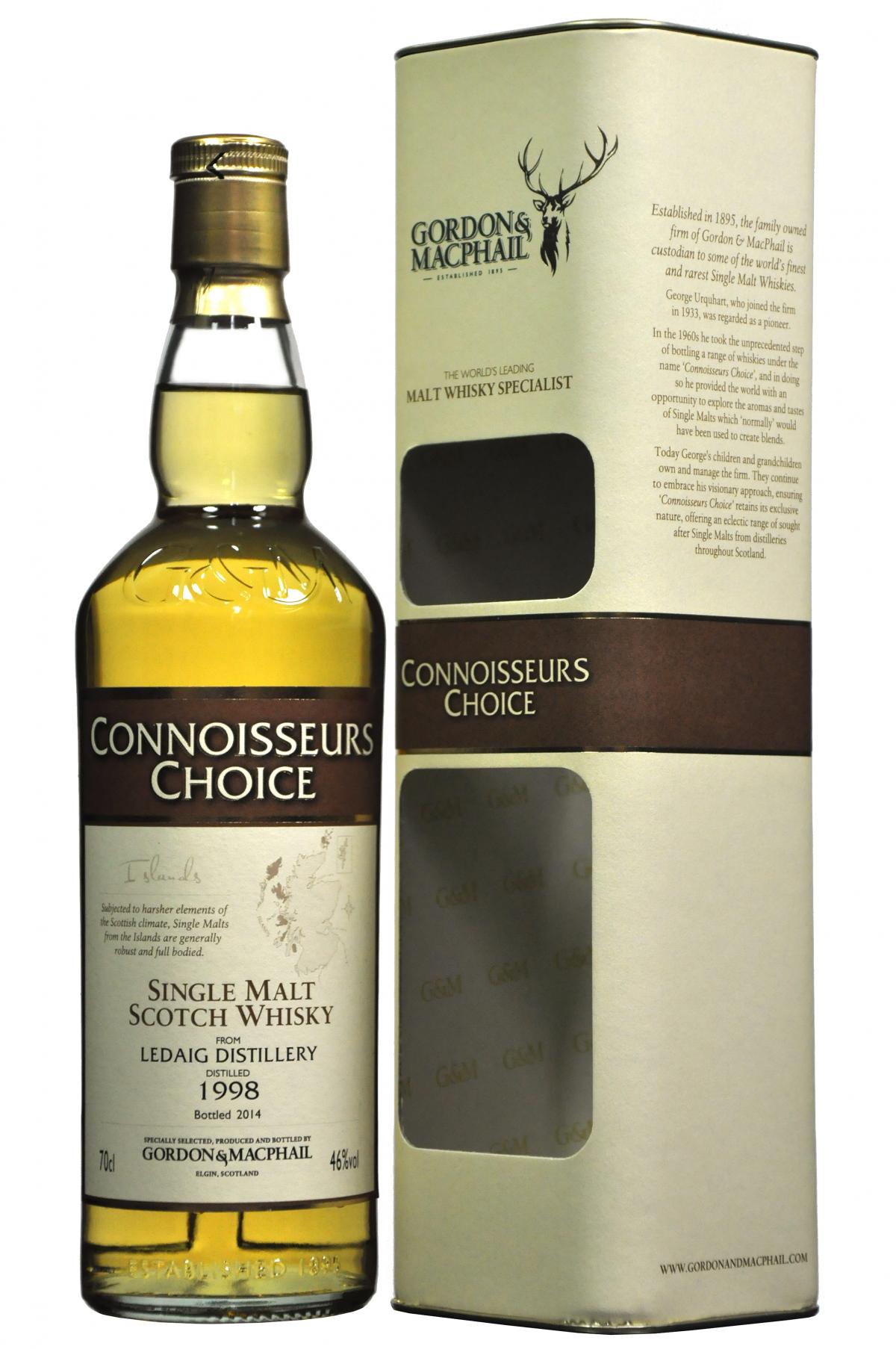 ledaig 1998, connoisseurs choice, gordon and macphail whisky,