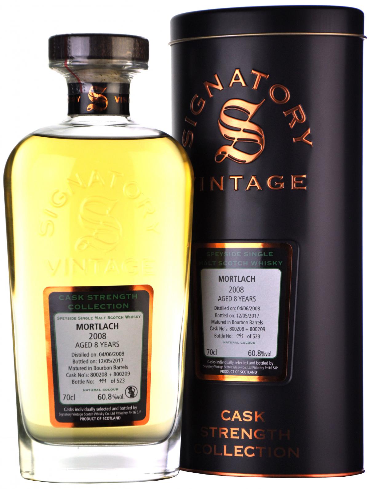mortlach 2008, 8 year old, signatory vintage cask 800208 + 800209,