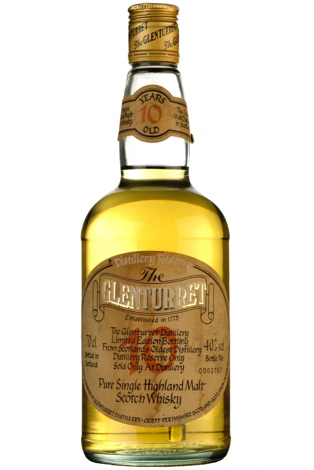 glenturret 10 year old, distillery reserve, sold only at the distillery, bottled 1990s,