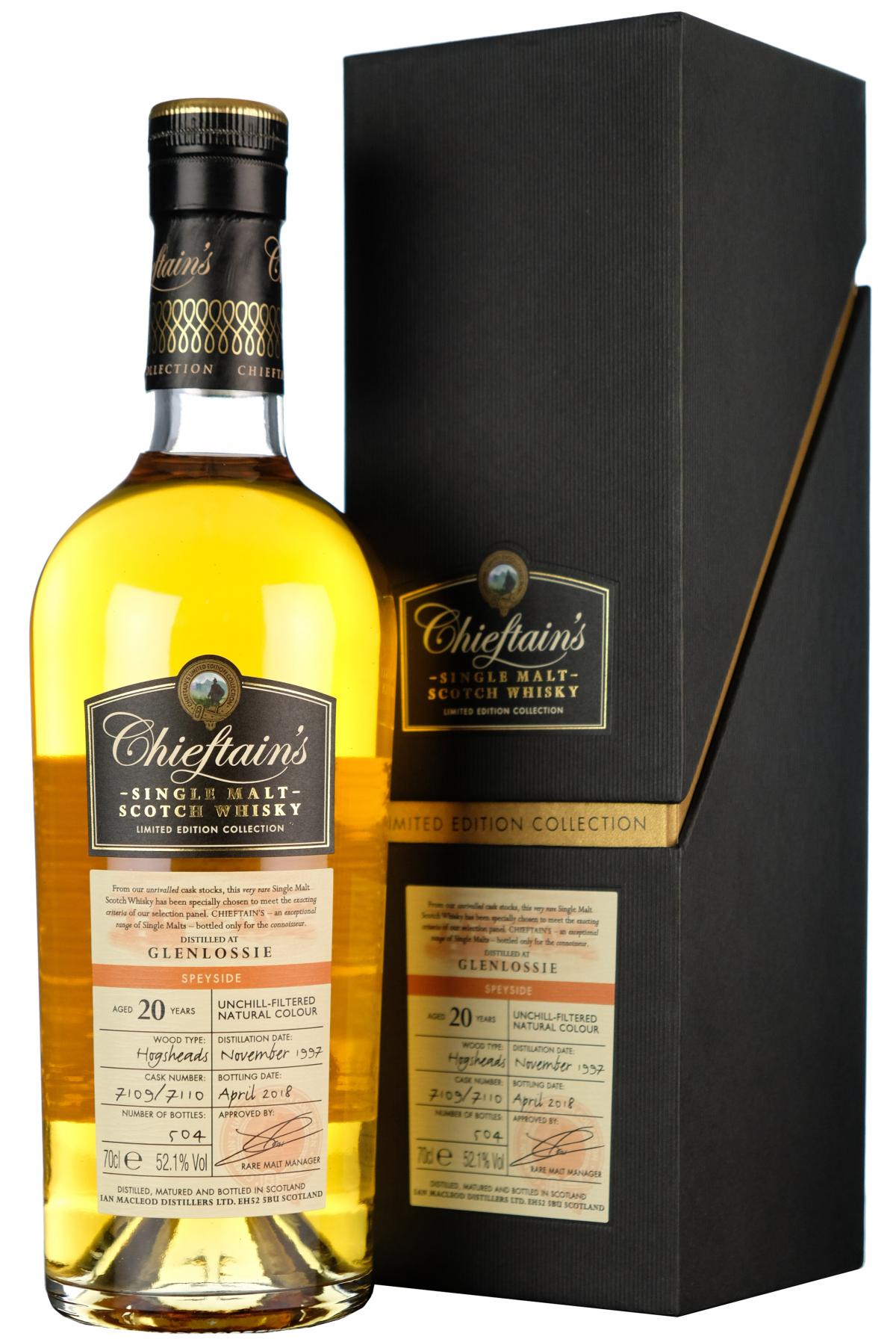 glenlossie 20 year old chieftains speyside single malt scotch whisky whiskey