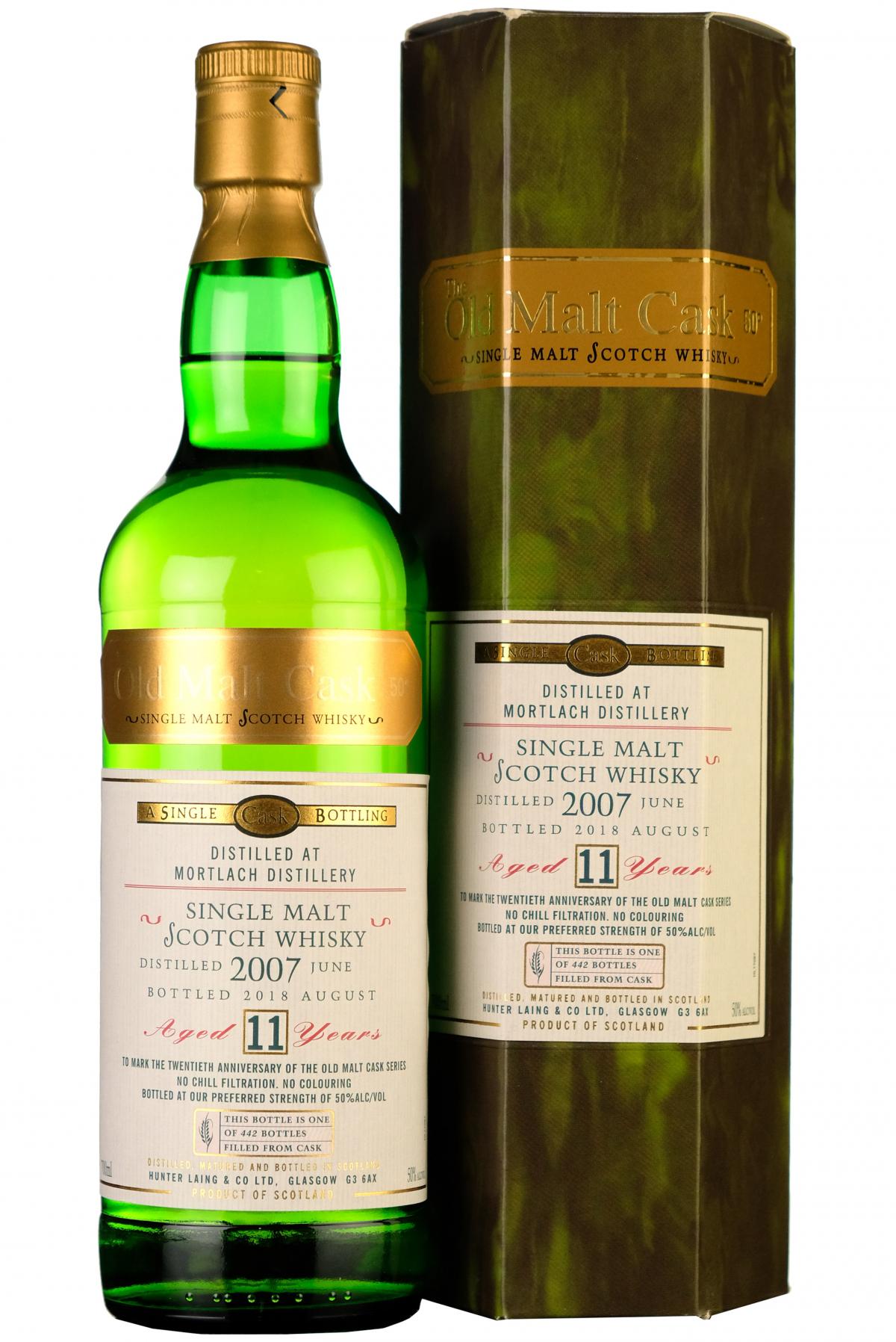 2007 mortlach 11 year old single cask old malt cask 20th anniversary hunter laing speyside single malt scotch whisky