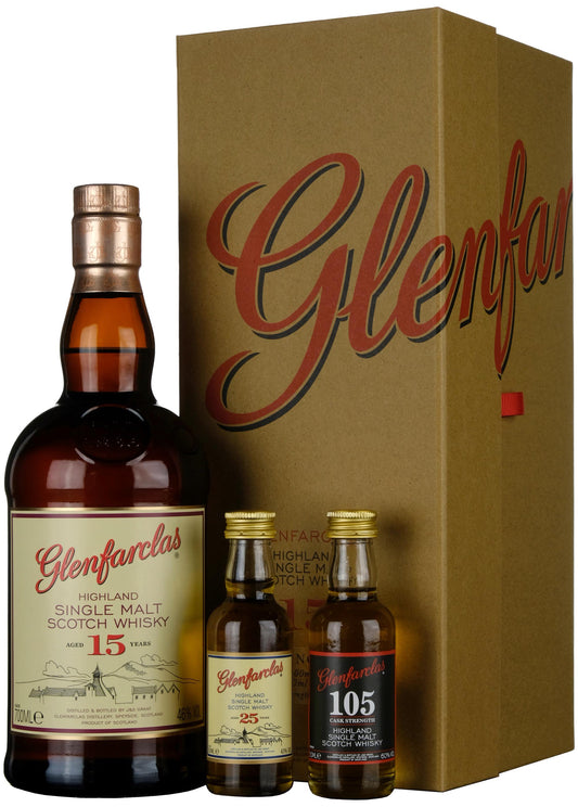 Glenfarclas 15 Year Old Gift Pack Including 25 Year Old & 105 Miniatures