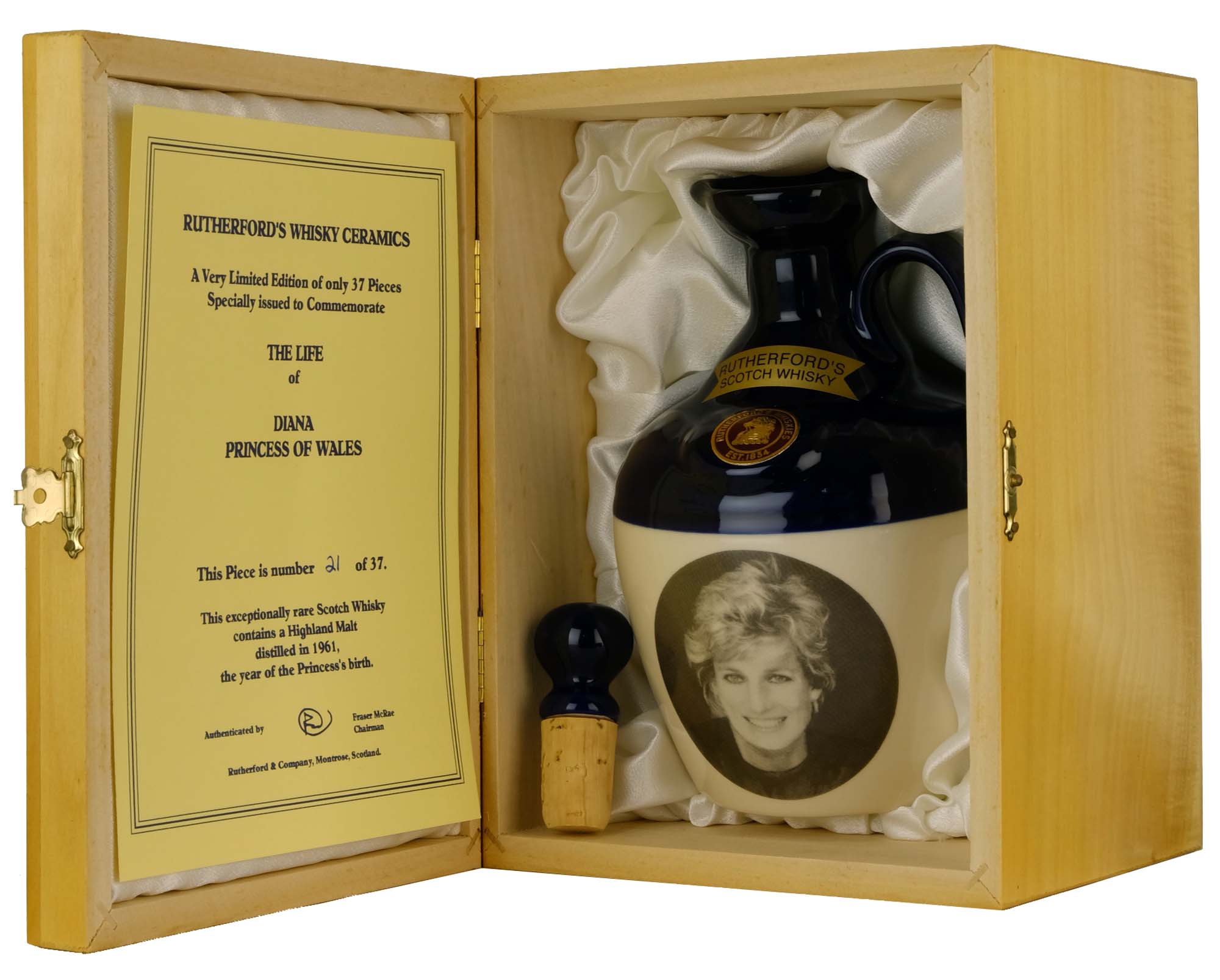 Rutherford's 1961 Highland Pure Malt Decanter | Diana Princess Of Wales (Black & White Print)