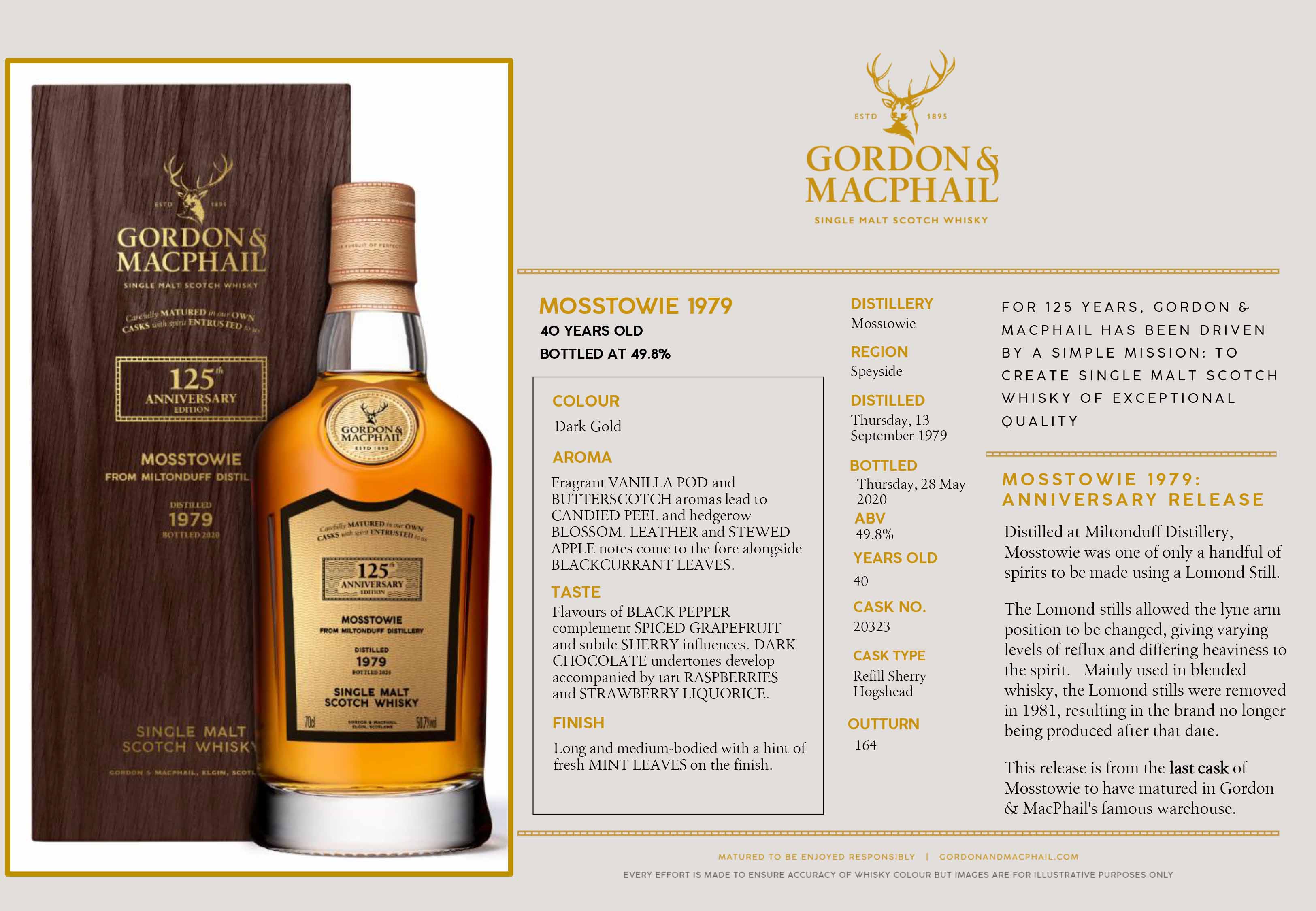 Mosstowie 1979-2020 | 40 Year Old Gordon & MacPhail 125th Anniversary Single Cask 20323