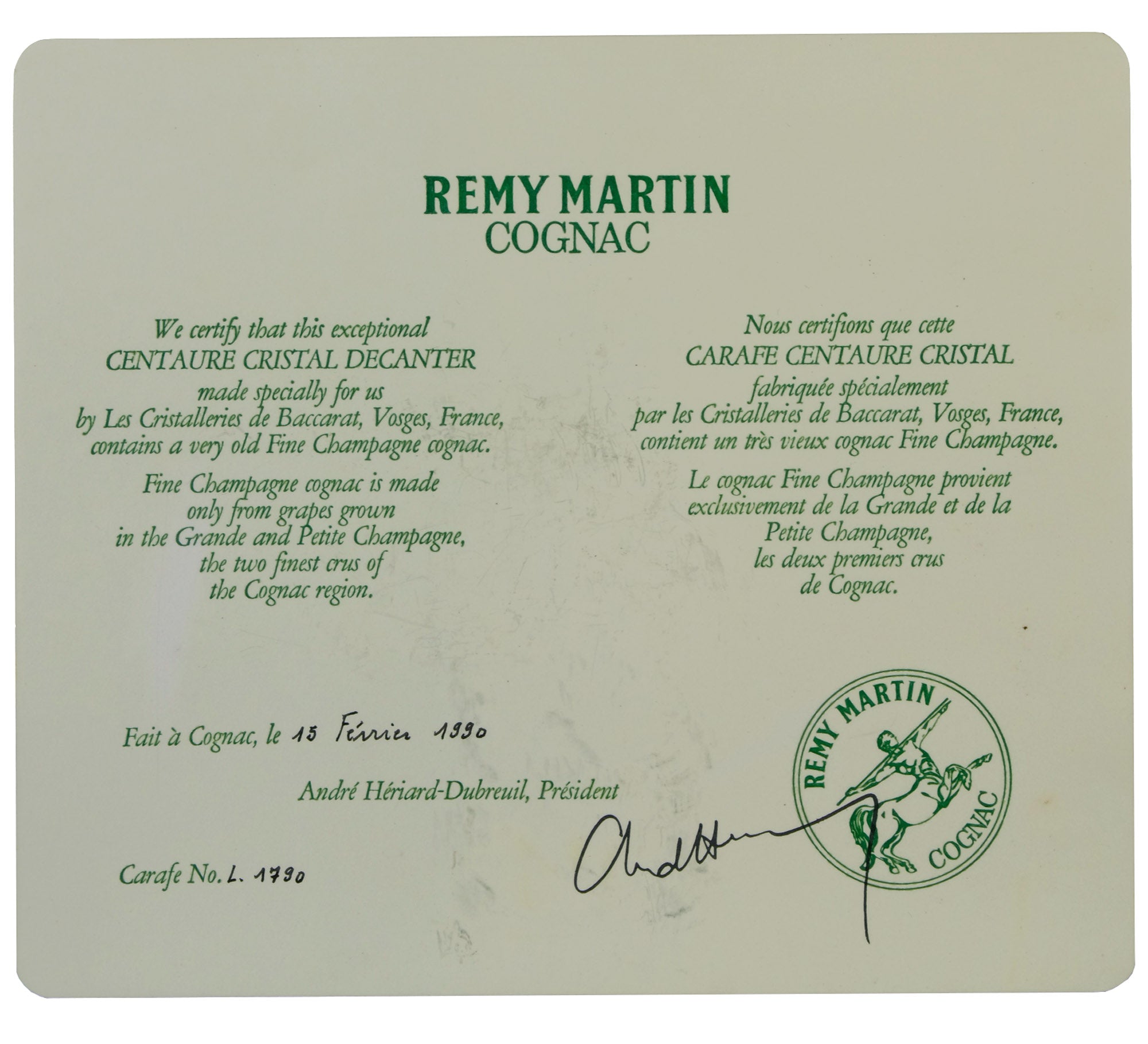 Remy Martin Centaure Grande Petite Champagne Cognac Baccarat Crystal Decanter