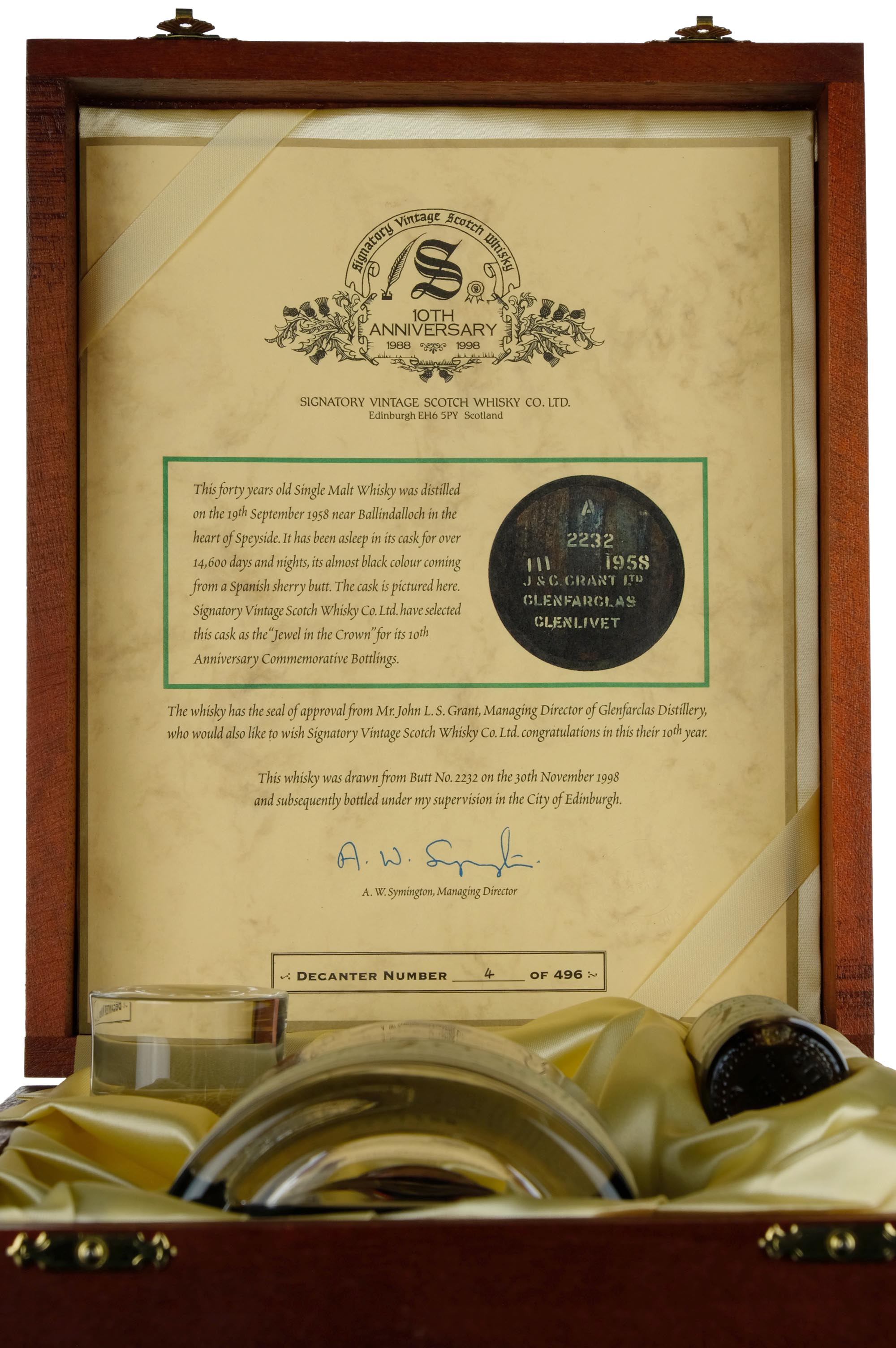 Glenfarclas 1958 - 40 Year Old Signatory Vintage 10th Anniversary ...