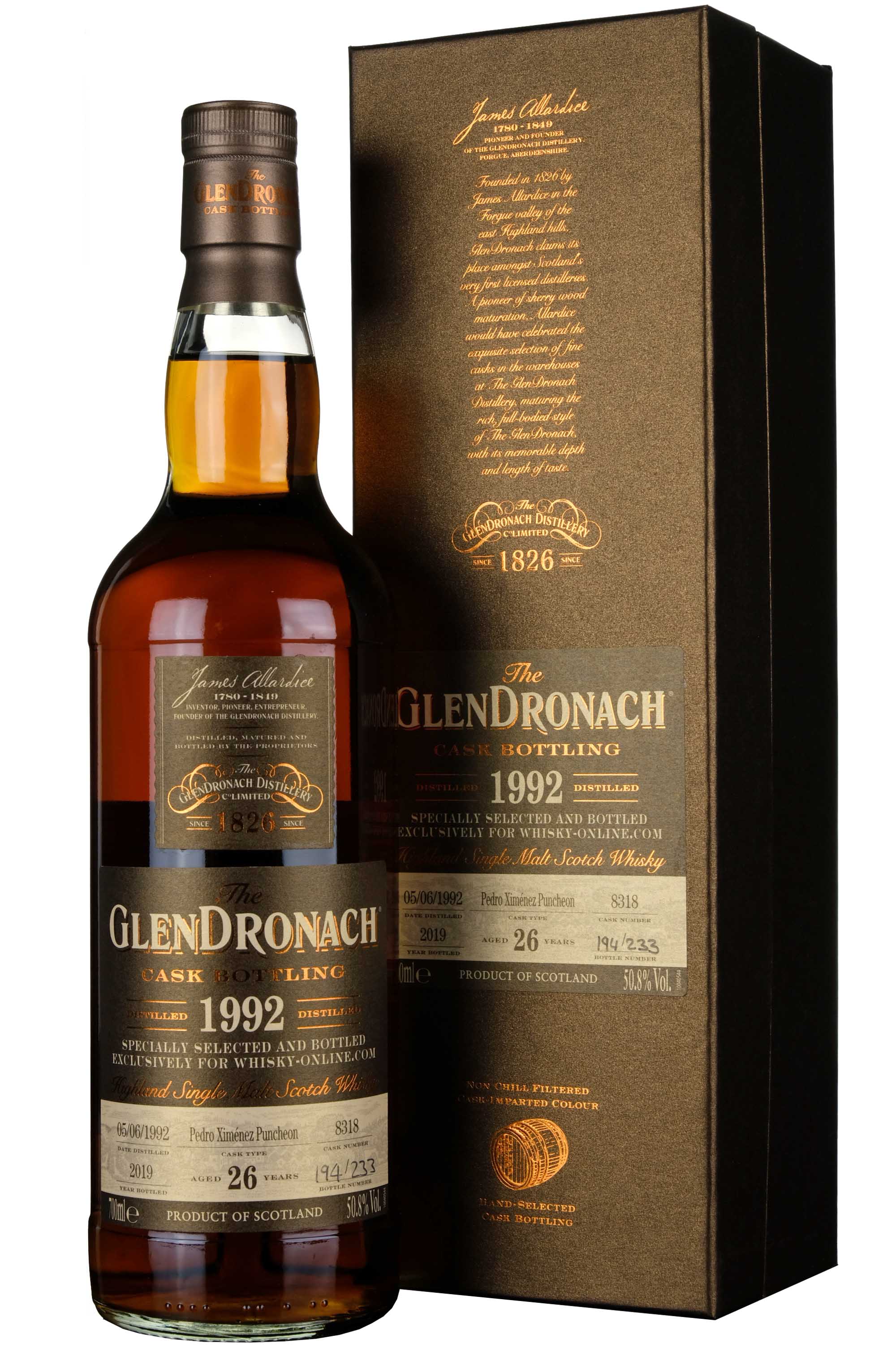 Glendronach 1992-2019 | 26 Year Old Single Cask 8318 Whisky-Online Exclusive