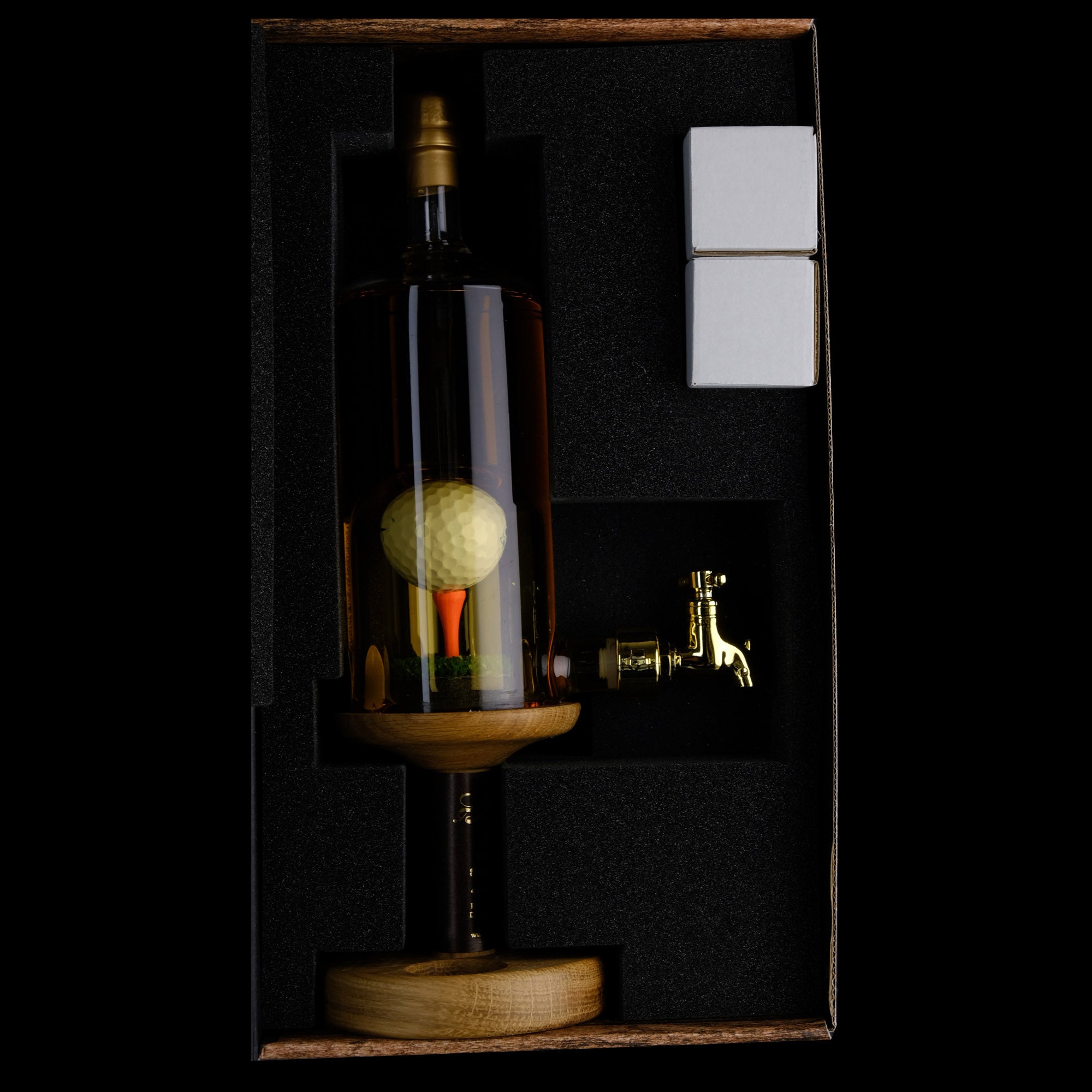 Golf Ball & Tee Decanter + Tap With Two Glasses