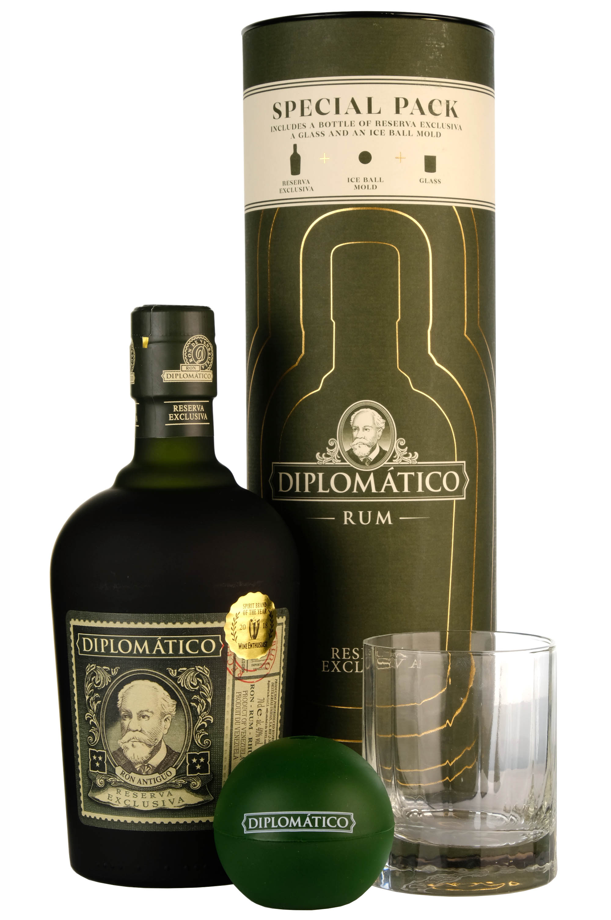 Diplomatico Reserva Exclusiva Rum | Gift Pack + Glass and Ice Ball Mould