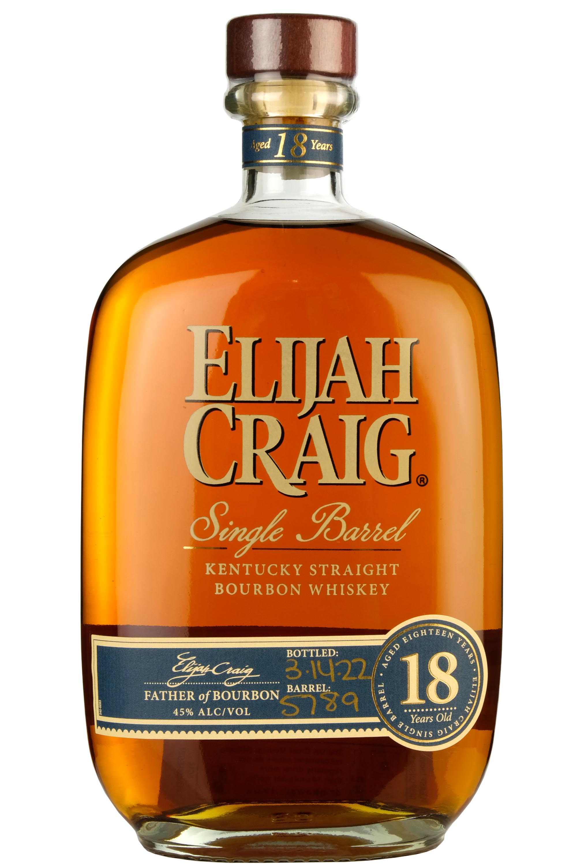 Elijah Craig 18 Year Old Single Barrel 5789 Bottled 2022