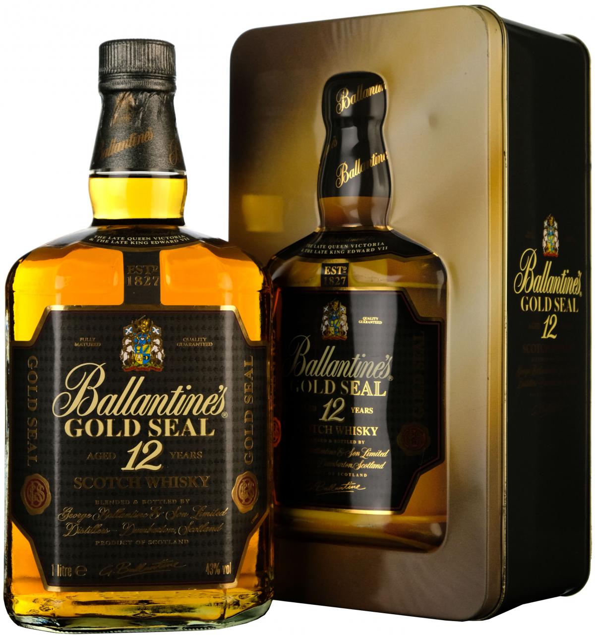 ballantine's 12 year old, gold seal blended scotch whisky whiskey