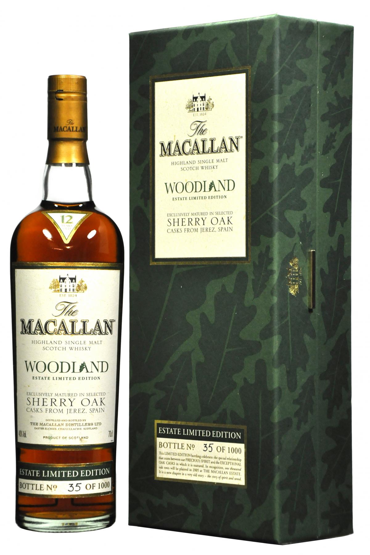 macallan, 12, year, old, woodland, estate, limited, edition, sherry, oak, speyside, single, malt, scotch, whisky, whiskey