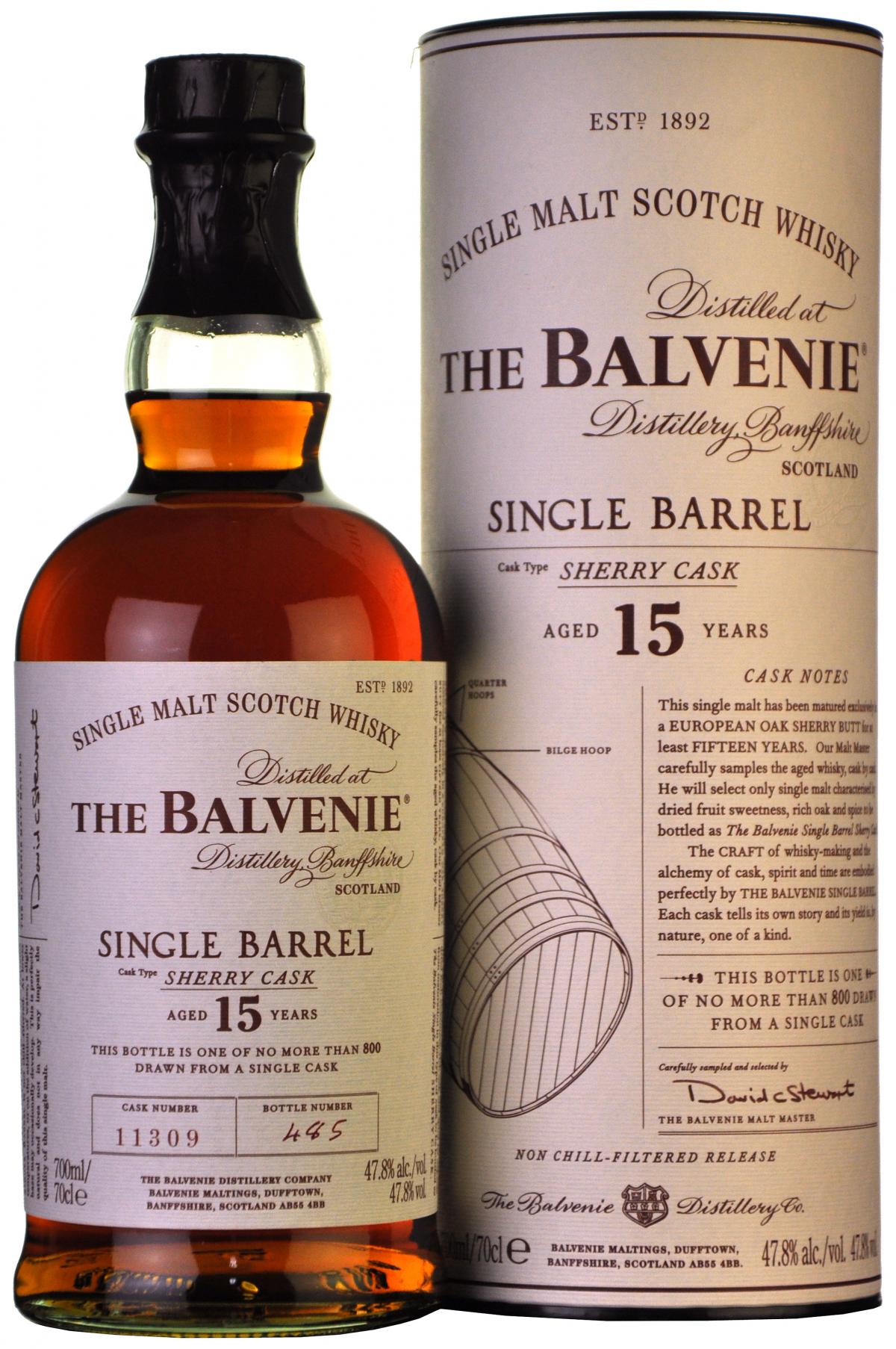 balvenie single barrel, matured in sherry for 15 years, speyside scotch malt whisky, whiskey