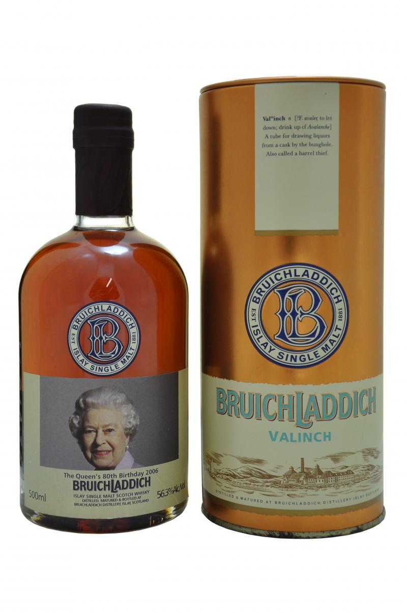 bruichladdich distilled 1988 the queens 80th birthday valinch, islay single malt scotch whisky whiskey