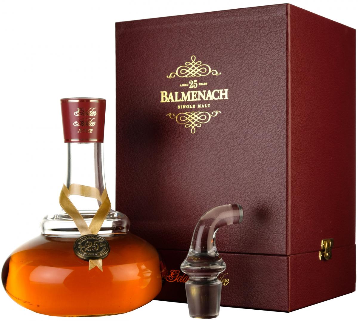 balmenach 25 year old, golden silver jubilee pot still decanter, speyside single malt scotch whisky, whiskey