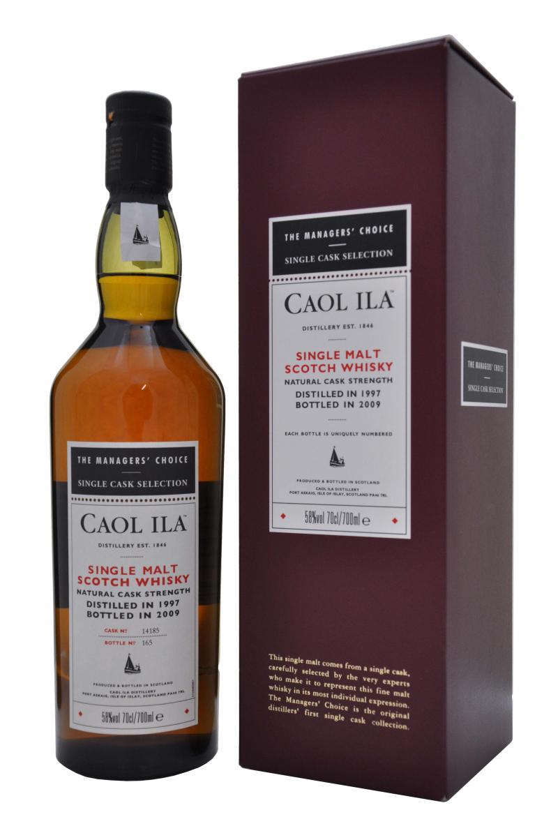 caol ila distilled 1997, bottled 2009 for the managers choice range, cask number 14185, Islay single malt scotch whisky whiskey