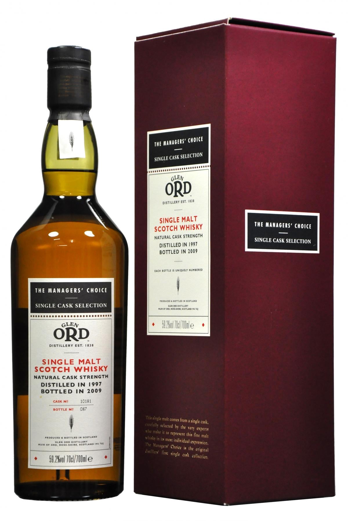 glen ord distilled 1997 bottled 2009, managers choice highland single malt scotch whisky whiskey