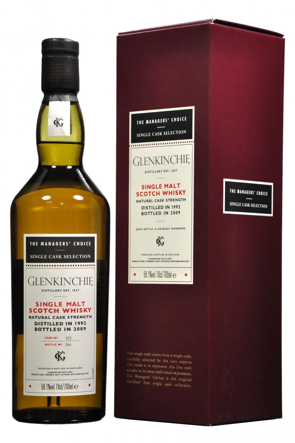 glenkinchie distilled 1992 managers choice cask 502 lowland single malt scotch whisky whiskey