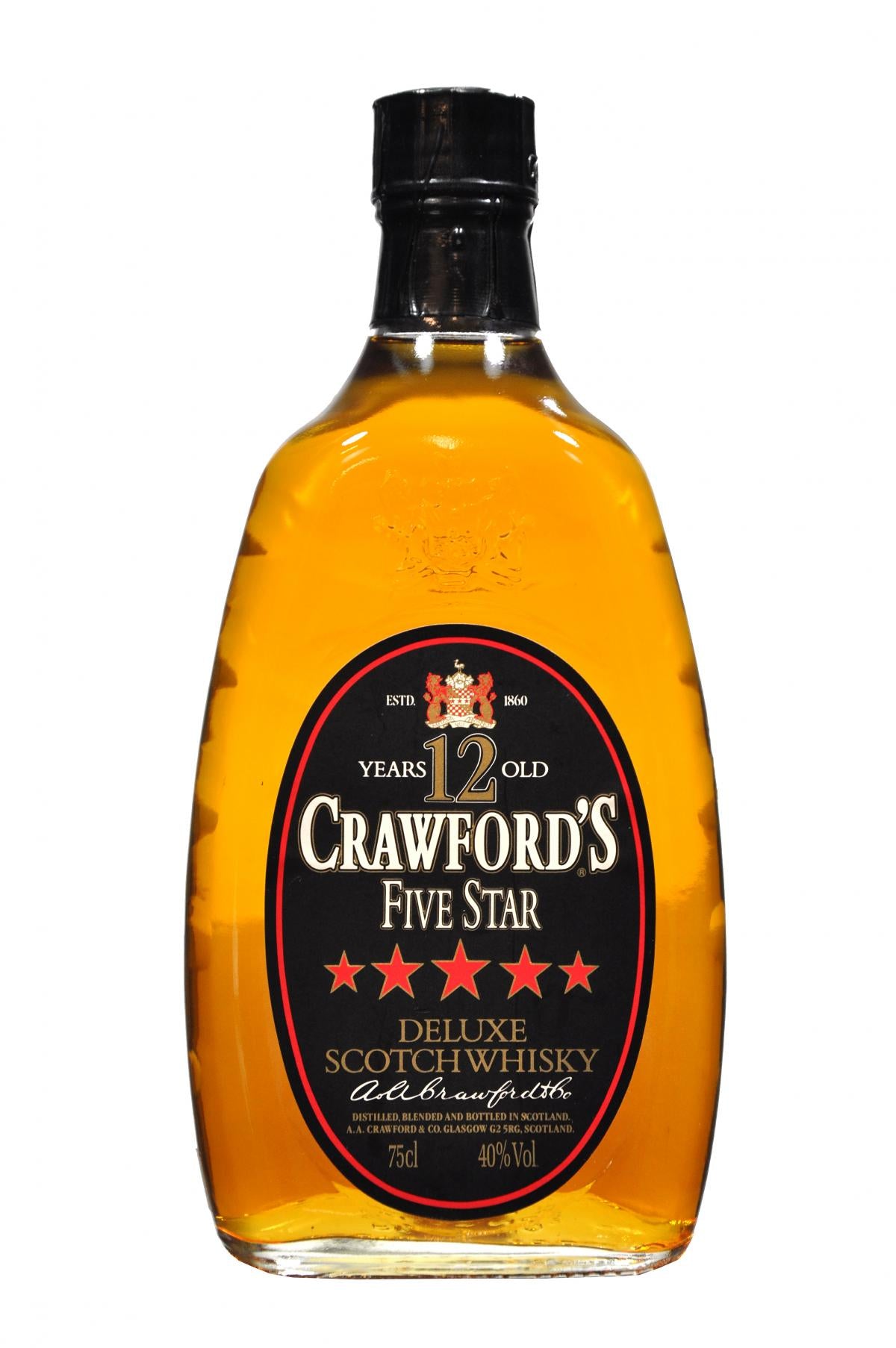 crawfords five star, 12 year old 1980s, blended scotch whisky