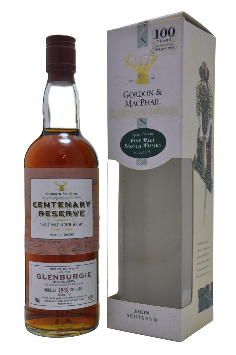 glenburgie distilled 1948, centenary reserve, bottled by gordon and macphail speyside single malt scotch whisky whiskey