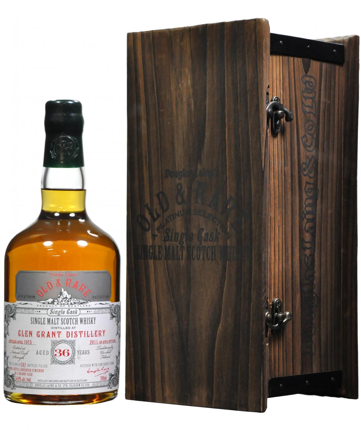 glen, grant, 1975, 36, year, old, douglas, laing, old, and, rare, platinum, selection, refill, hogshead, finished, in brandy, casks, speyside, single, malt, scotch, whisky, whiskey