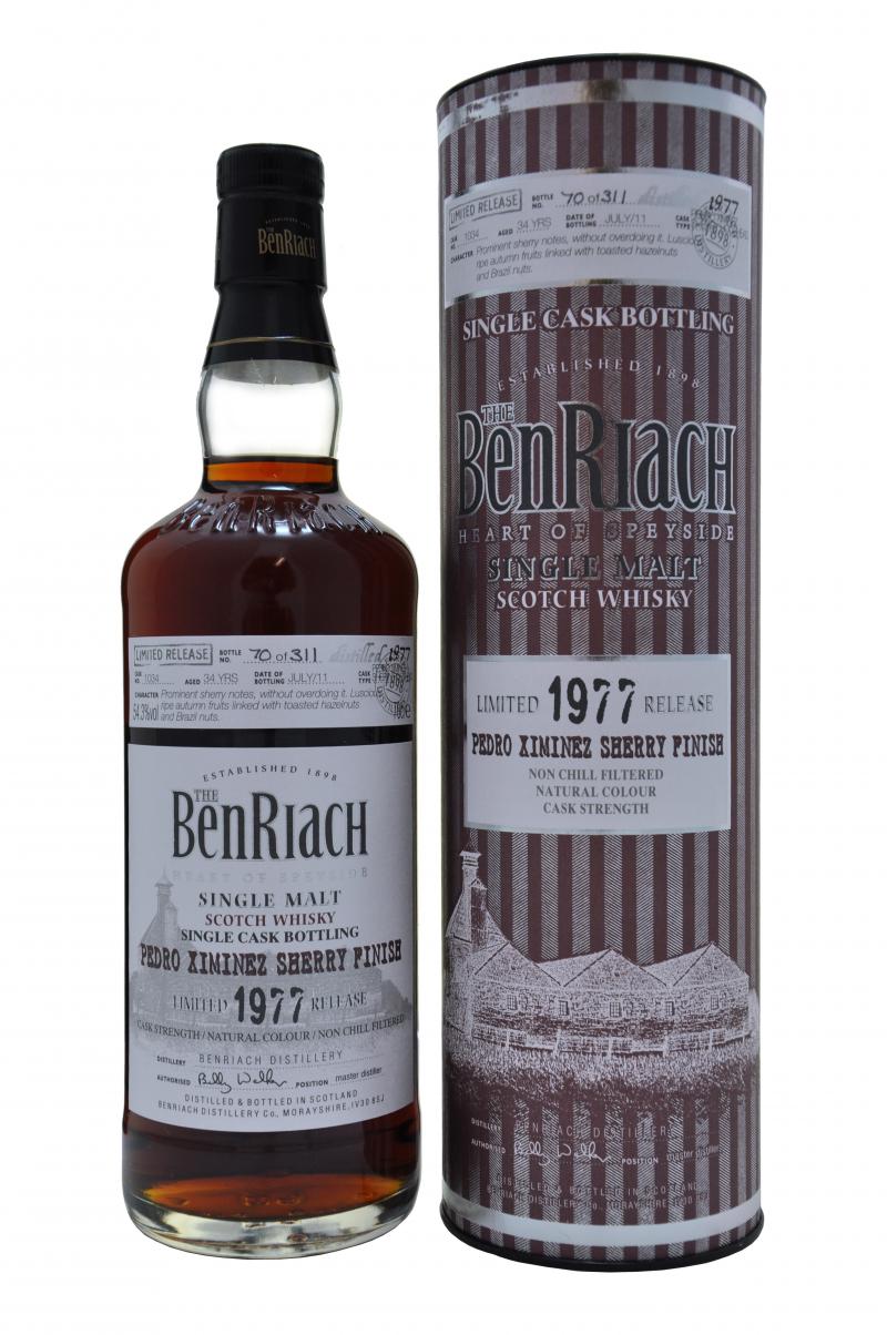 benriach 1977, 34 year old cask 1034, pedro ximinez hogshead bottled july 2011, speyside single malt scotch, whisky, whiskey