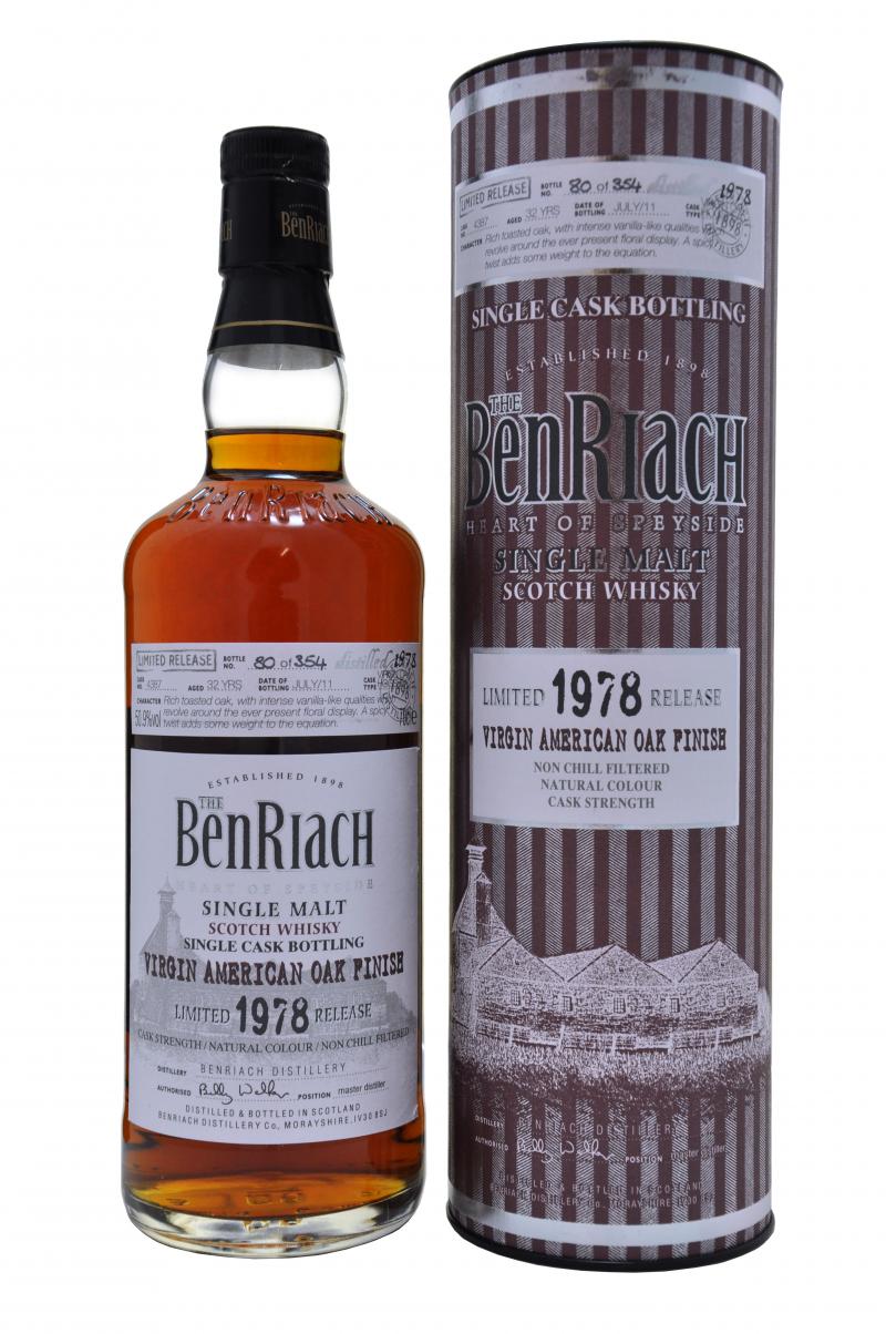 benriach distilled 1978 bottled 2011, 32 year old cask number 4387, virgin oak hogshead speyside single malt scotch whisky whiskey