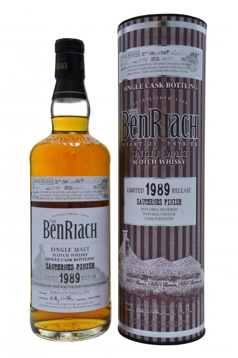 benriach distilled 1989 bottled 2011, 22 year old cask number 4813, sauternes hogshead, speyside single malt, scotch whisky, whiskey