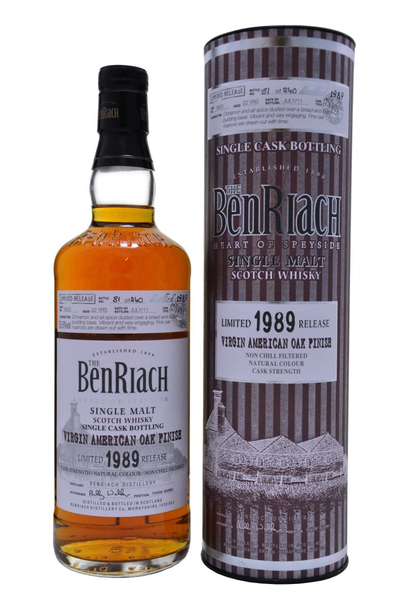 benriach distilled 1989 bottled 2011, 22 year old cask number 5620, virgin oak hogshead, speyside, single malt scotch whisky, whiskey
