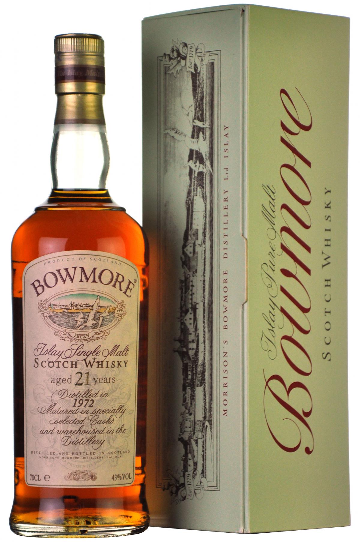 bowmore 1972, 21 year old, islay single malt scotch whisky, whiskey
