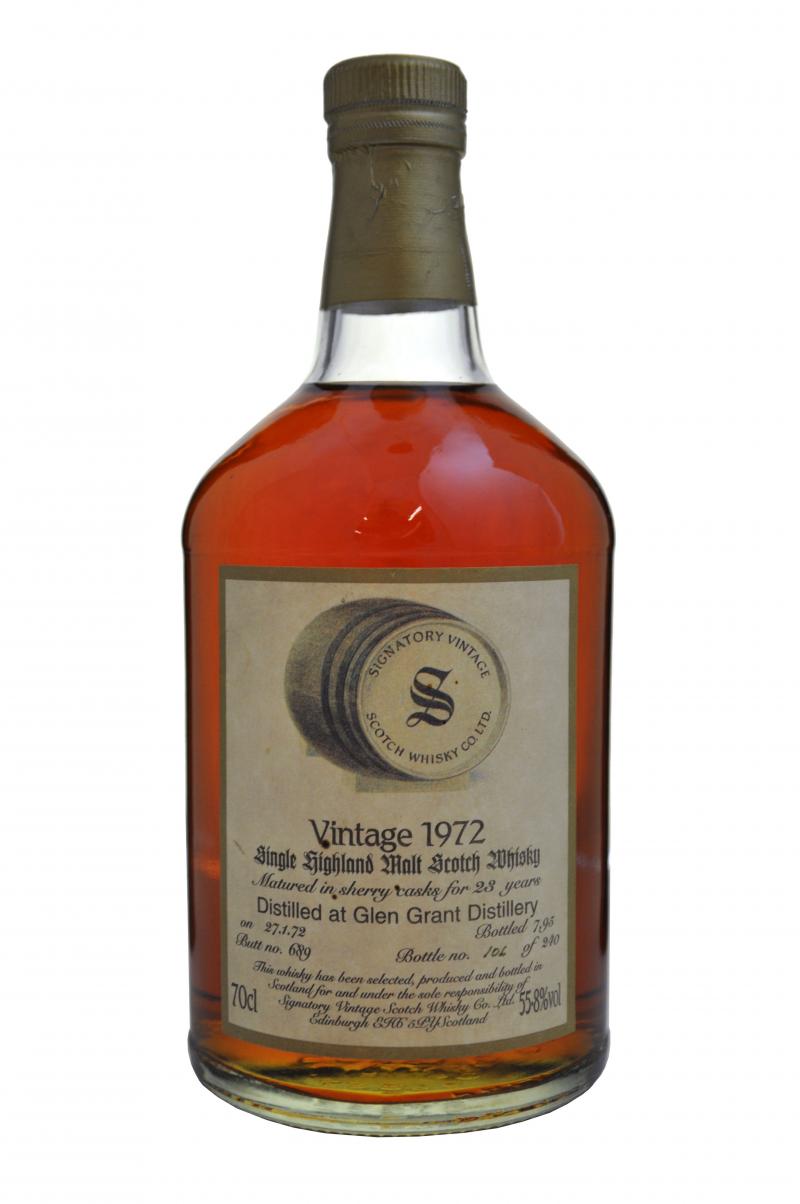 glen grant distilled 1972 bottled 1995, 23 year old bottled by signatory vintage speyside single malt scotch whisky whiskey