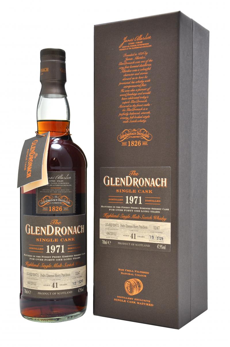 glendronach, 1971, batch, 6, cask, number, 1247, 41, year, oldsingle, malt, scotch, whisky, whiskey