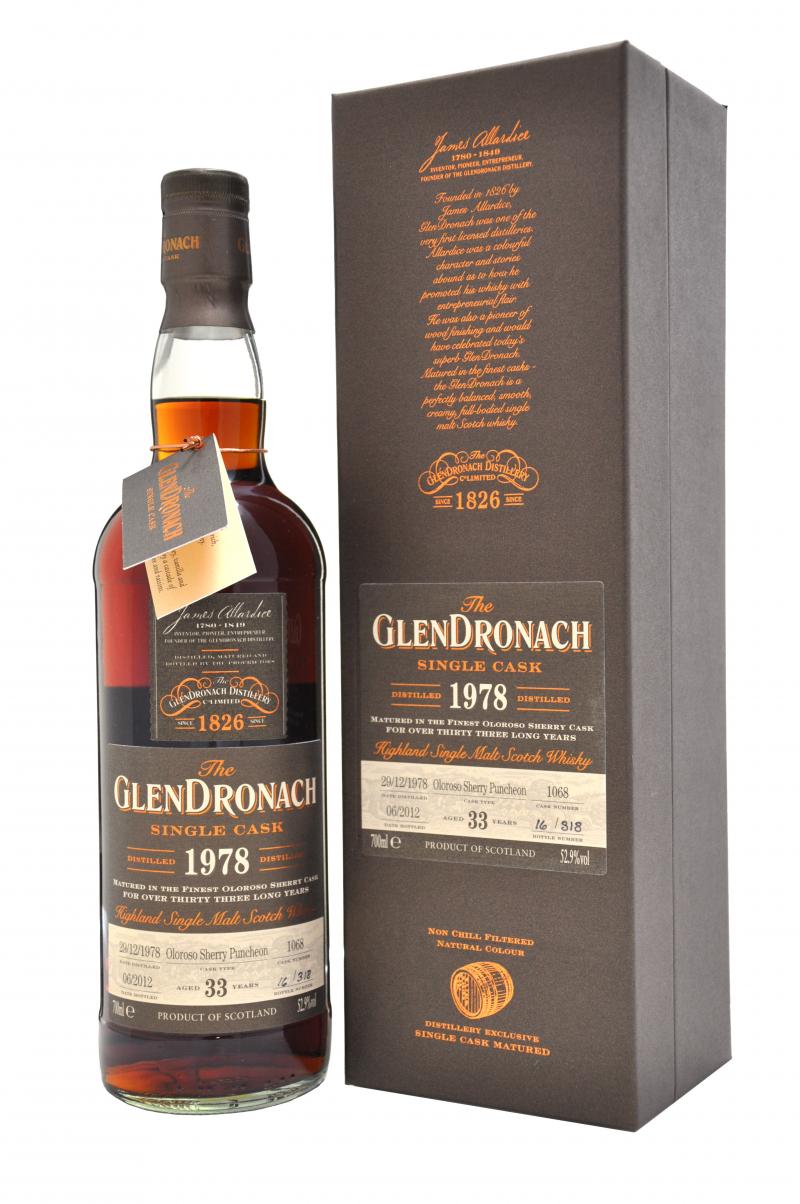 glendronach 1978, batch 6 cask number 1068, age 33 year old, speyside single malt scotch whisky, whiskey