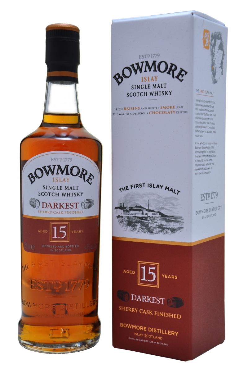 bowmore 15 year old darkest, islay single malt scotch whisky whiskey