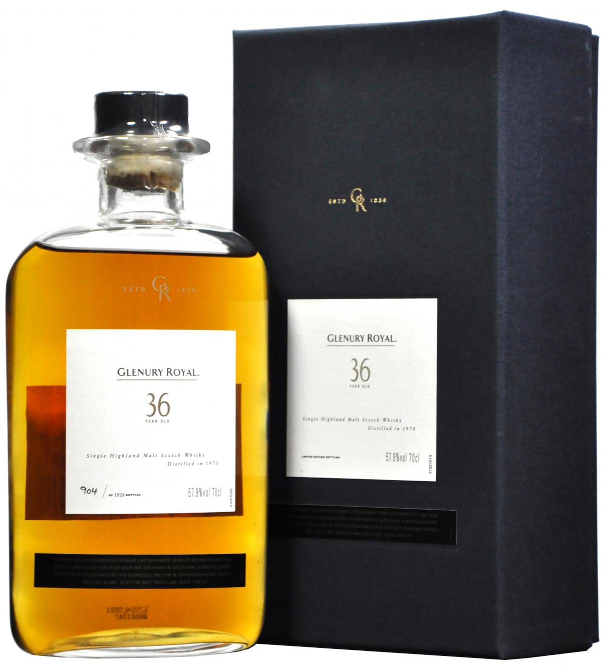 glenary royal distilled 1970, bottled in 2007 matured for 36 years, highland single malt scotch whisky whiskey