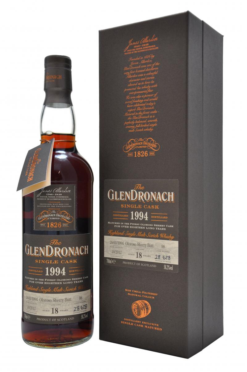 glendronach distilled 1994 bottled 2012, 18 year old cask number 98 batch number 7 speyside single malt scotch whisky whiskey