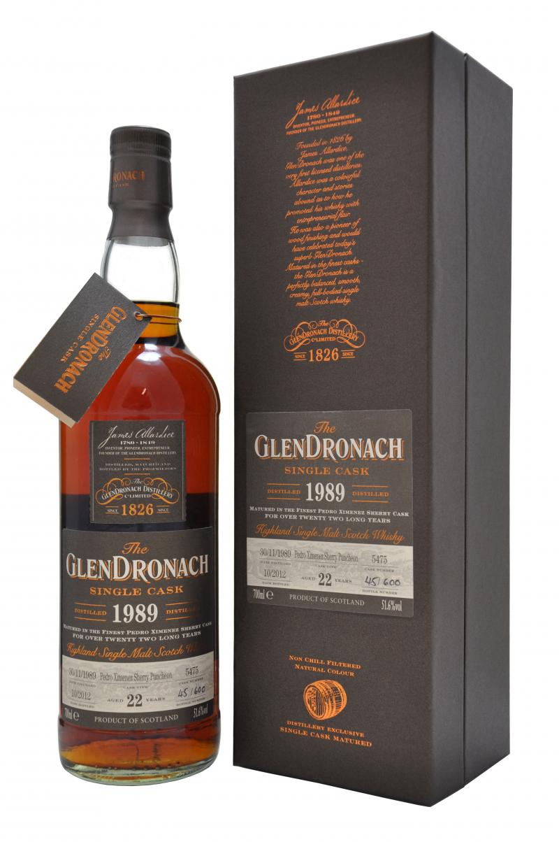 glendronach distilled 1989 bottled 2012, 22 year old cask number 5475 batch number 7 speyside single malt scotch whisky whiskey