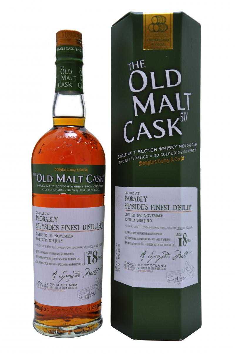 probably speysides finest (glenfarclas) distilled 1991, bottled 2010, 18 year old by douglas laing old malt cask speyside single malt scotch whisky whiskey