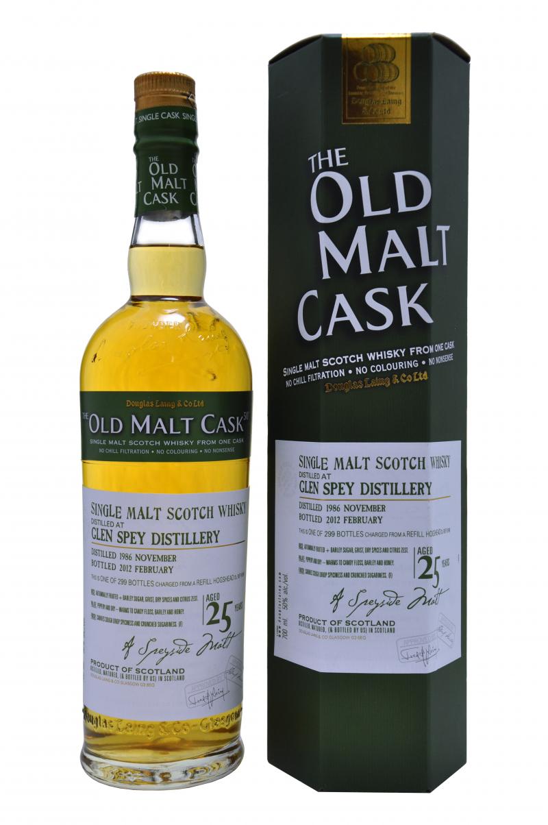 Glen spey distilled 1986. bottled 2012, 25 year old bottled by douglas laing old malt cask speyside single malt scotch whisky whiskey